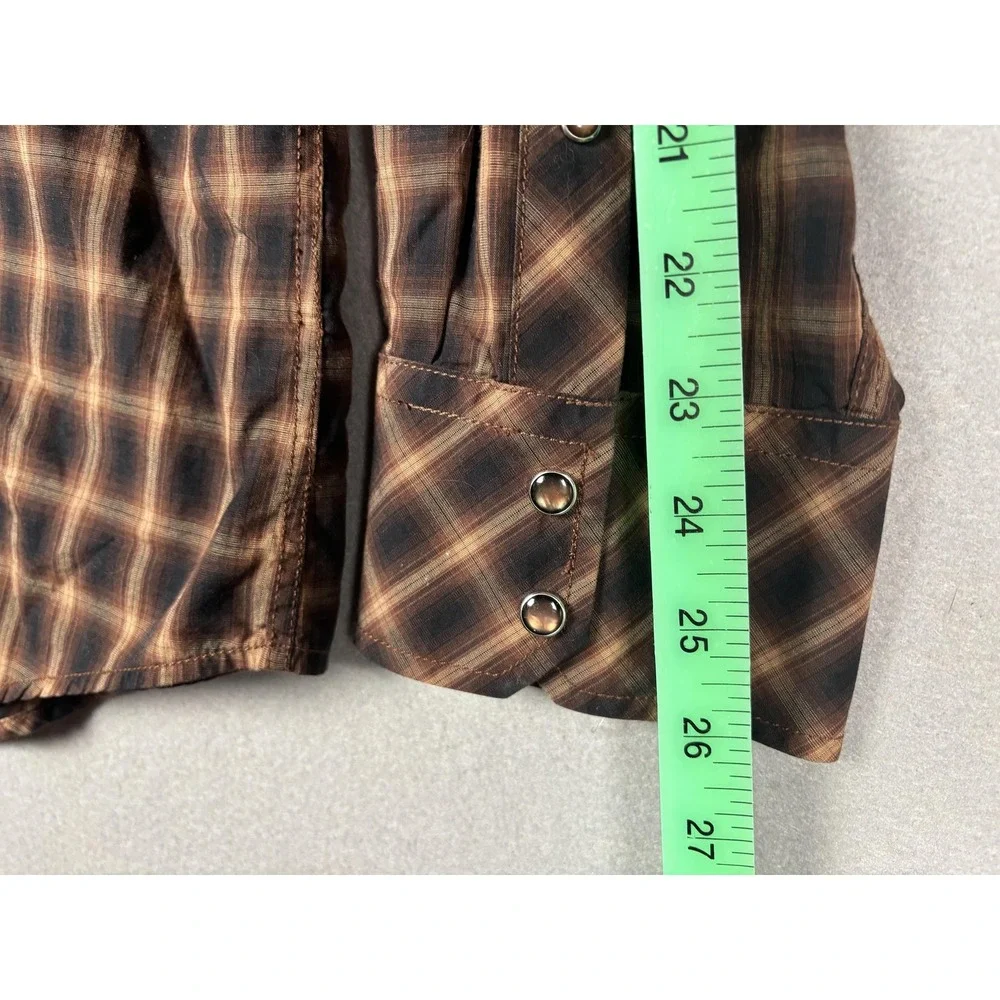 Banana Republic Shirt Mens XL Brown Plaid Western Pearl Snap Casual Long Sleeve